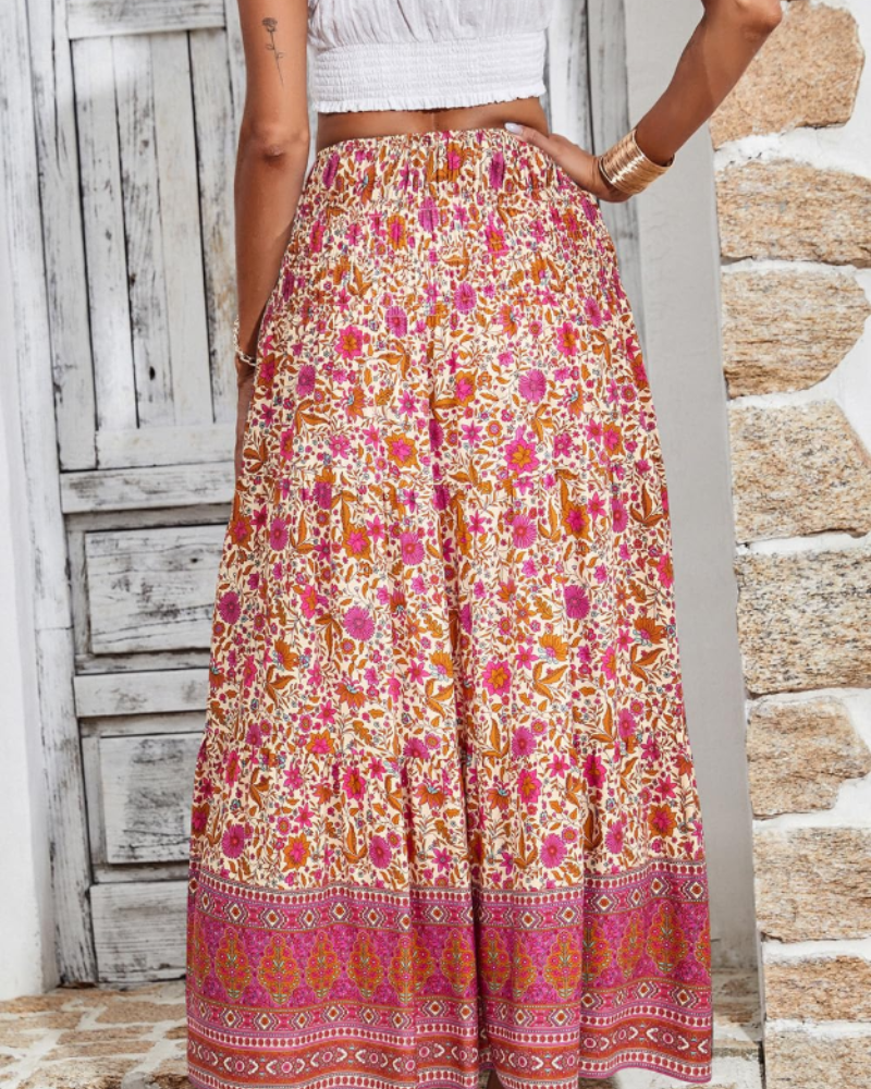 Bianca Falda Maxi Tallas Grandes – Boho Floral, Cintura Elástica y Bajo Plisado