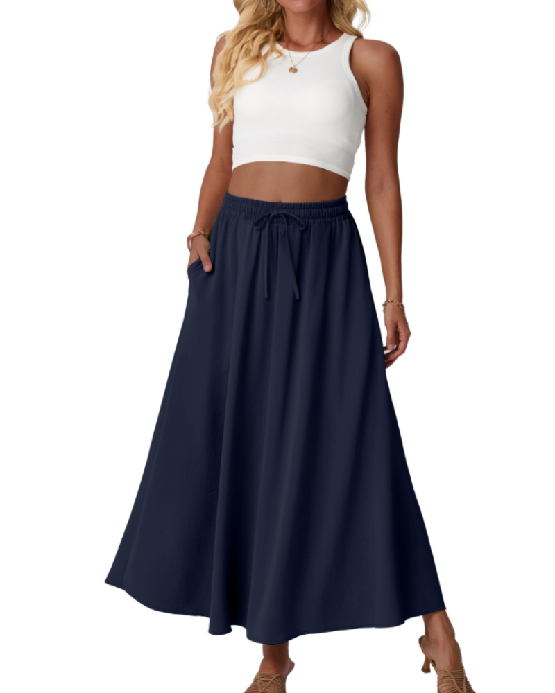 Eleanor Falda Maxi Mujer – Falda Floral A-Line con Cintura Elástica y Bolsillos Laterales