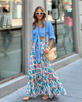Serena Falda Maxi Mujer – Boho Floral, Cintura Elástica y Silueta A-Line con Volantes