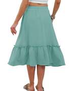 Freya Falda Midi Mujer – Falda Casual con Cintura Elástica, Cordón Ajustable y Bolsillos
