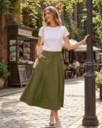 Mila Falda Midi Mujer – Estilo Utility con Cintura Alta, Botones y Bolsillos Funcionales