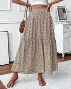 Camila Falda Maxi Mujer – Floral con Cintura Alta Elástica y Bolsillos