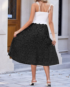 Stella Falda Midi Mujer – Plisada de Gasa con Estampado Lunares y Bolsillos Laterales