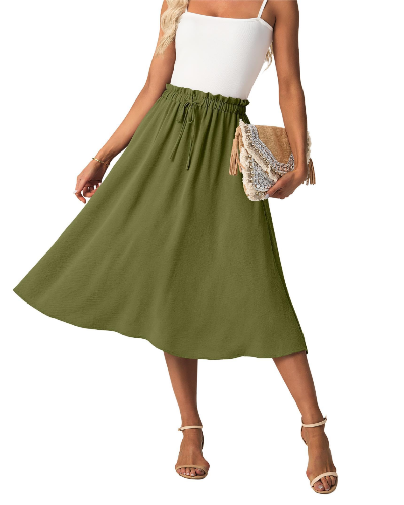 Maya Falda Midi Mujer – Corte A-Line con Cintura Elástica y Cordón Ajustable