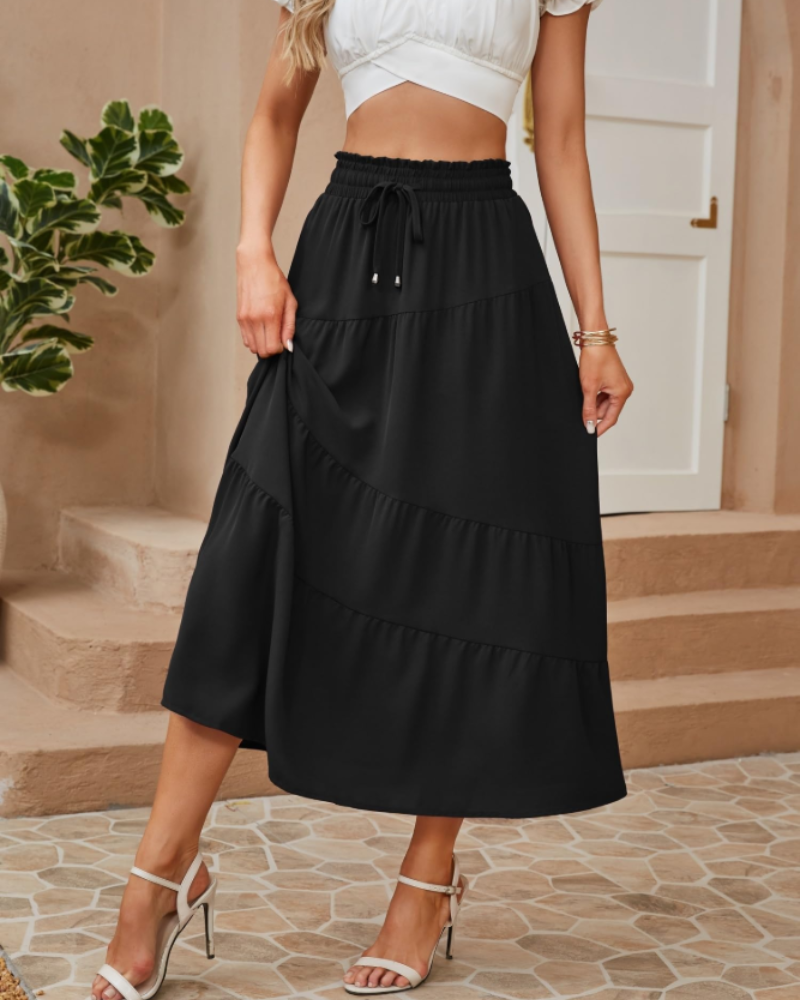 Aurora Falda Maxi Mujer – Boho por Niveles con Cintura Alta, Cordón y Bolsillos