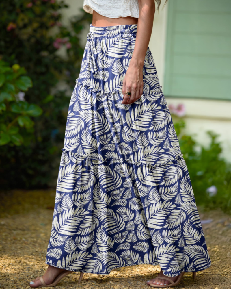 Penelope Falda Maxi Mujer – Falda Boho Floral con Cintura Elástica y Volantes en Capas
