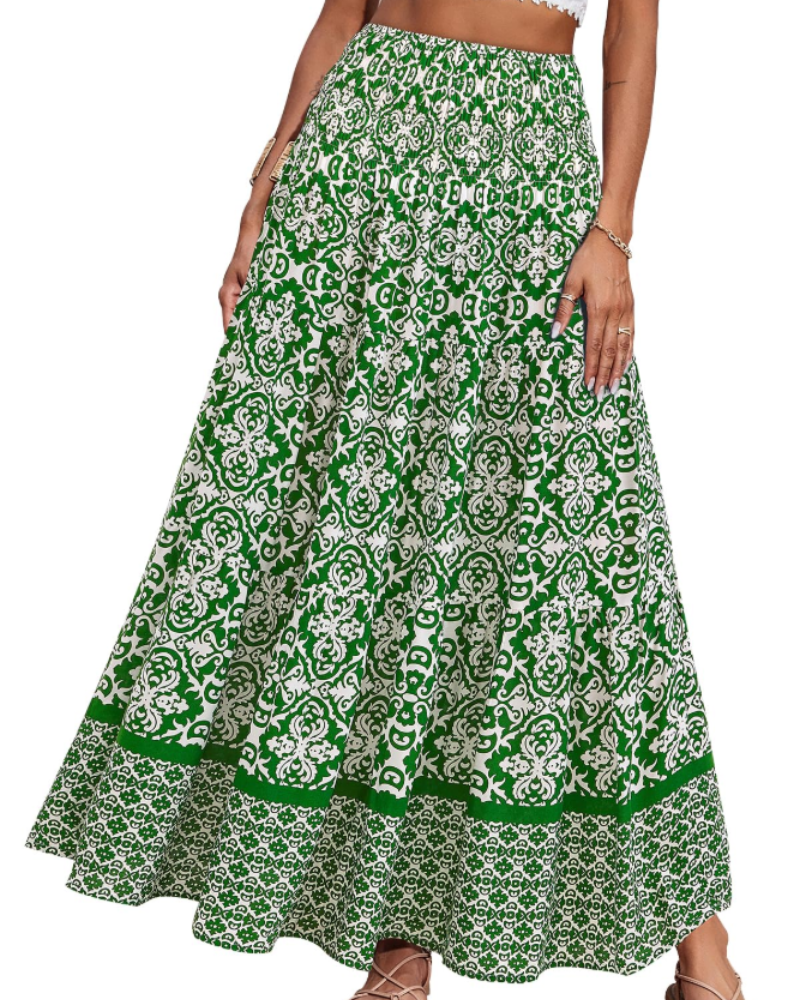 Bianca Falda Maxi Tallas Grandes – Boho Floral, Cintura Elástica y Bajo Plisado