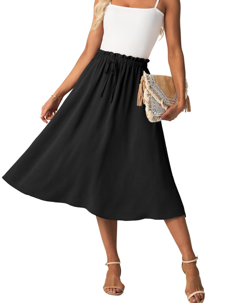 Maya Falda Midi Mujer – Corte A-Line con Cintura Elástica y Cordón Ajustable
