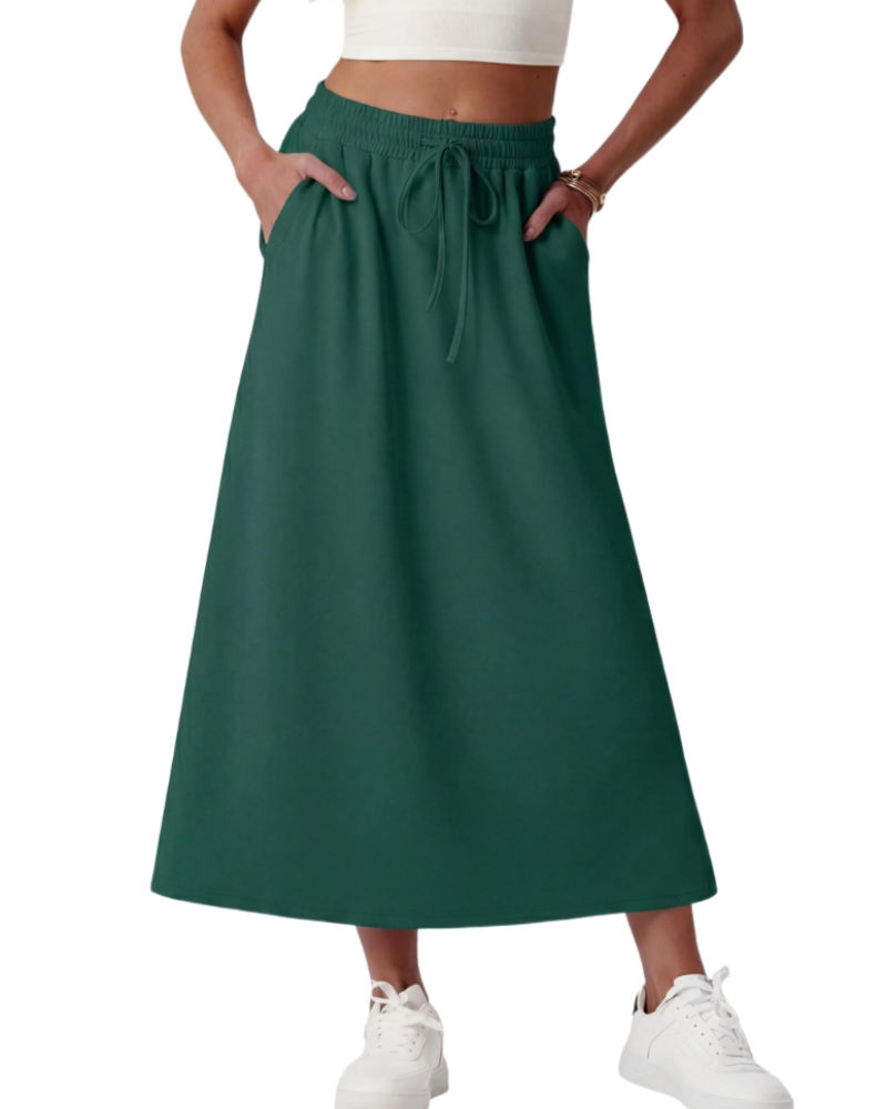Alice Falda Maxi Mujer – Corte A-Line con Cintura Elástica, Cordón y Bolsillos