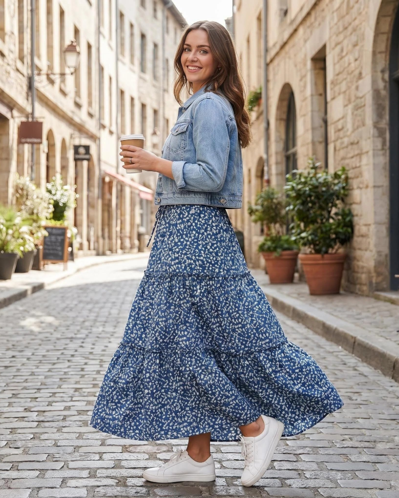 Ruby Falda Maxi Mujer – Estilo Boho Floral Vintage A-Line con Cintura Elástica y Volantes