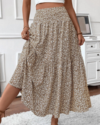 Camila Falda Maxi Mujer – Floral con Cintura Alta Elástica y Bolsillos