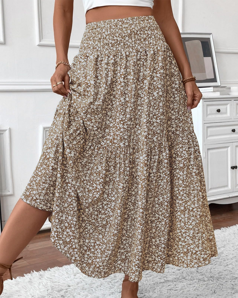 Camila Falda Maxi Mujer – Floral con Cintura Alta Elástica y Bolsillos