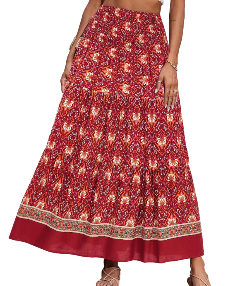 Bianca Falda Maxi Tallas Grandes – Boho Floral, Cintura Elástica y Bajo Plisado