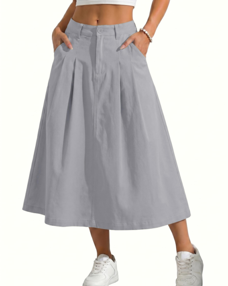 Mila Falda Midi Mujer – Estilo Utility con Cintura Alta, Botones y Bolsillos Funcionales