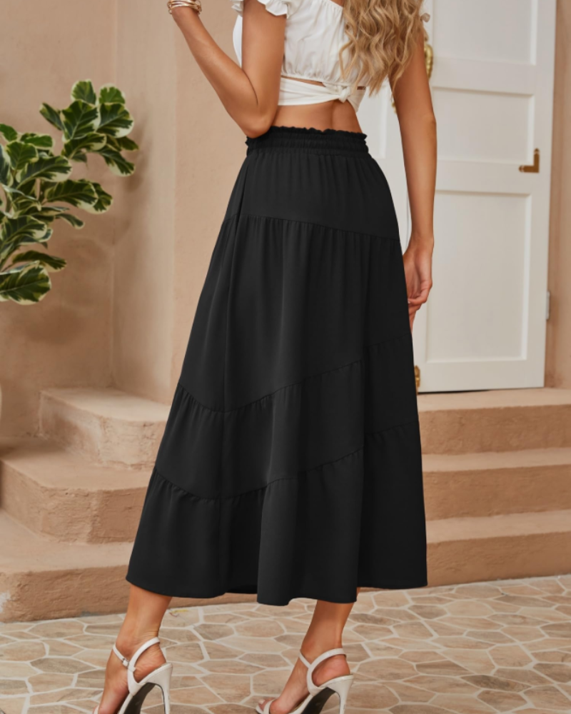 Aurora Falda Maxi Mujer – Boho por Niveles con Cintura Alta, Cordón y Bolsillos