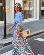 Serena Falda Maxi Mujer – Boho Floral, Cintura Elástica y Silueta A-Line con Volantes