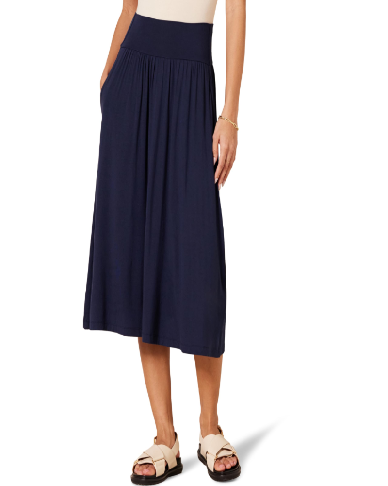 Daisy Falda Midi Mujer – Jersey Elástico con Bolsillos y Detalles Fruncidos