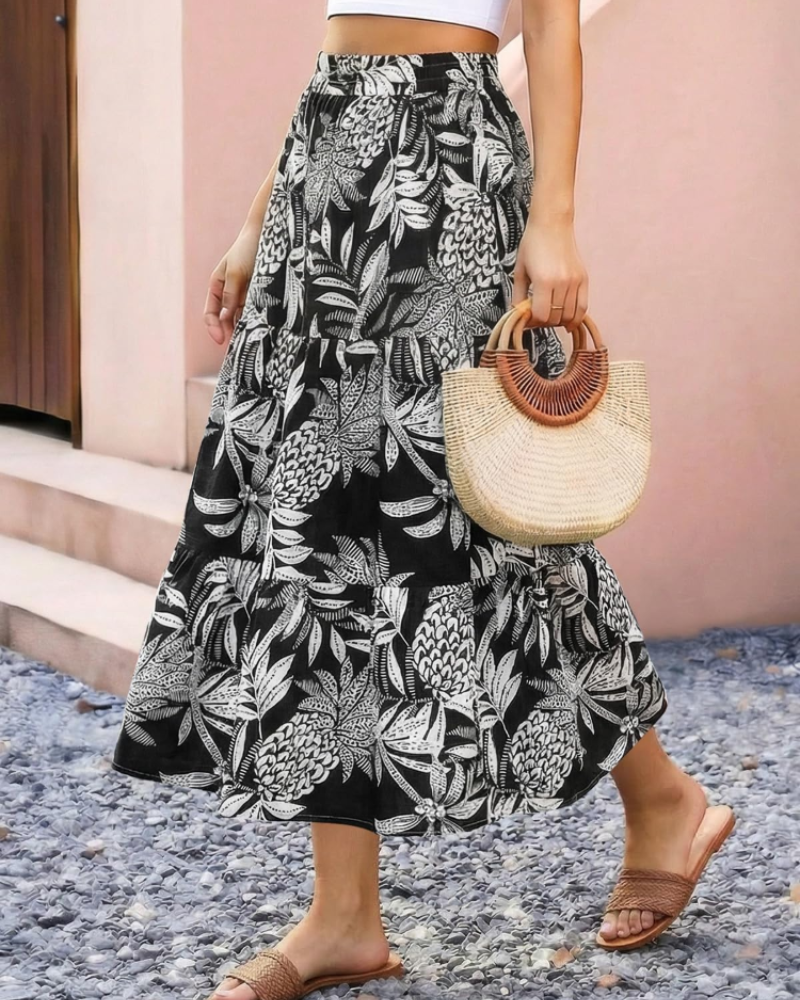 Juliet Falda Midi Mujer – Floral Vintage, Línea A, Cintura Elástica y Largo Pantorrilla