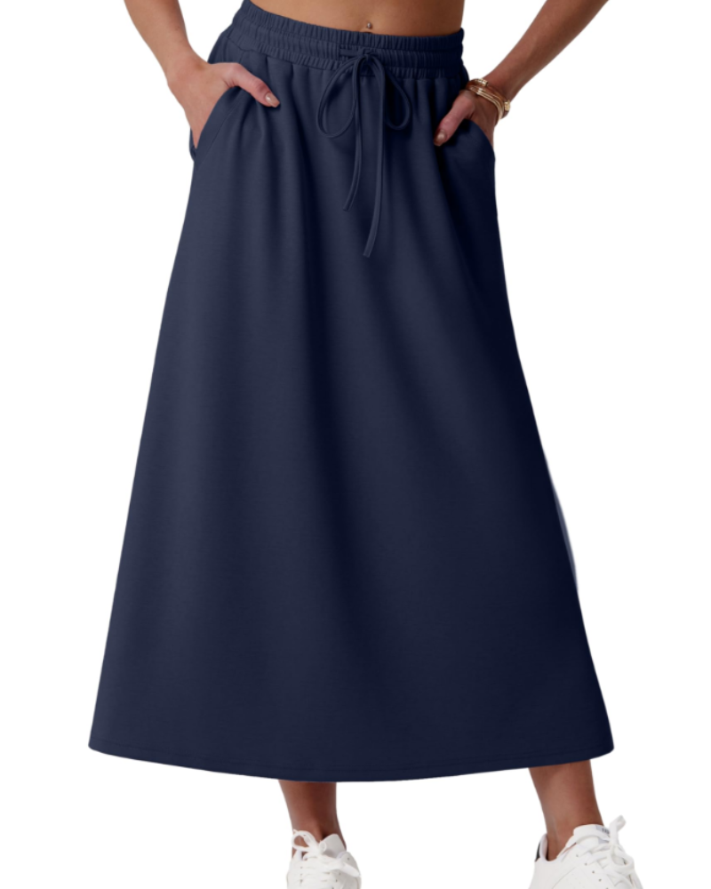 Alice Falda Maxi Mujer – Corte A-Line con Cintura Elástica, Cordón y Bolsillos