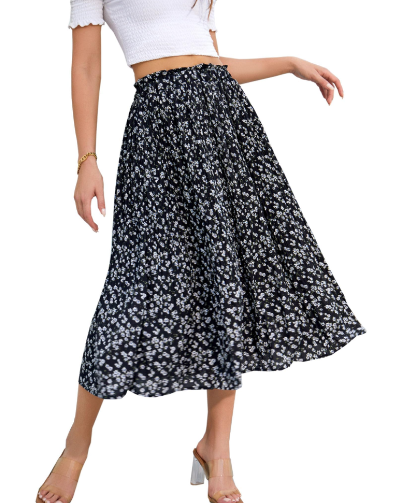 Stella Falda Midi Mujer – Plisada de Gasa con Estampado Lunares y Bolsillos Laterales