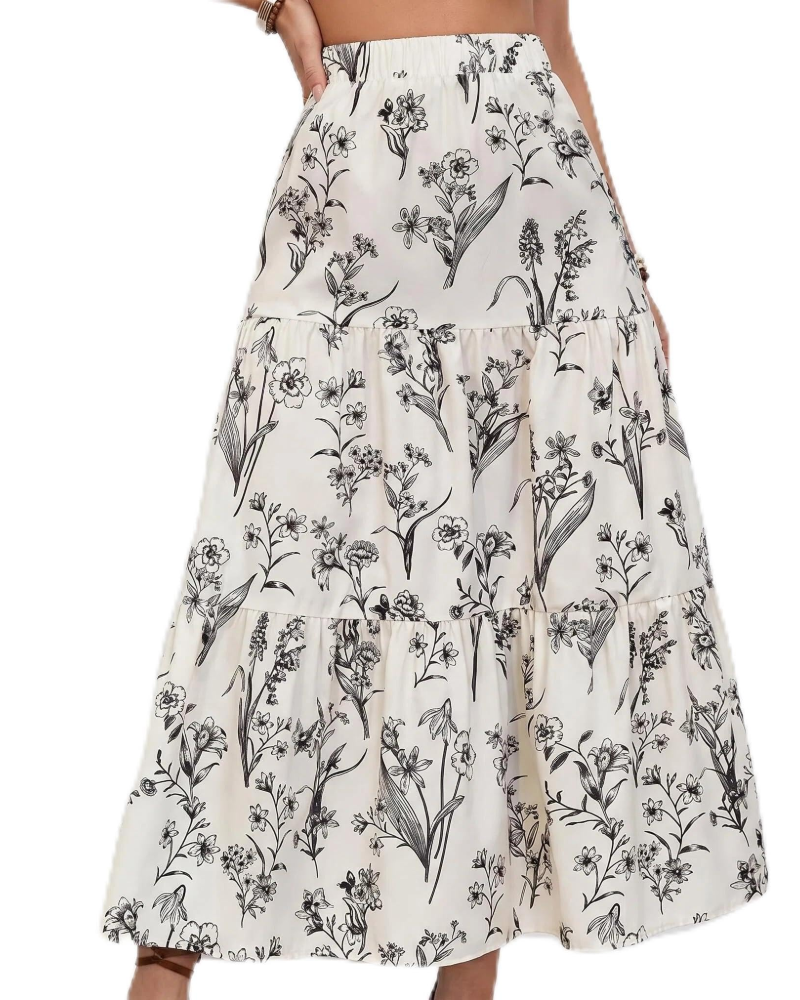 Ruby Falda Maxi Mujer – Estilo Boho Floral Vintage A-Line con Cintura Elástica y Volantes
