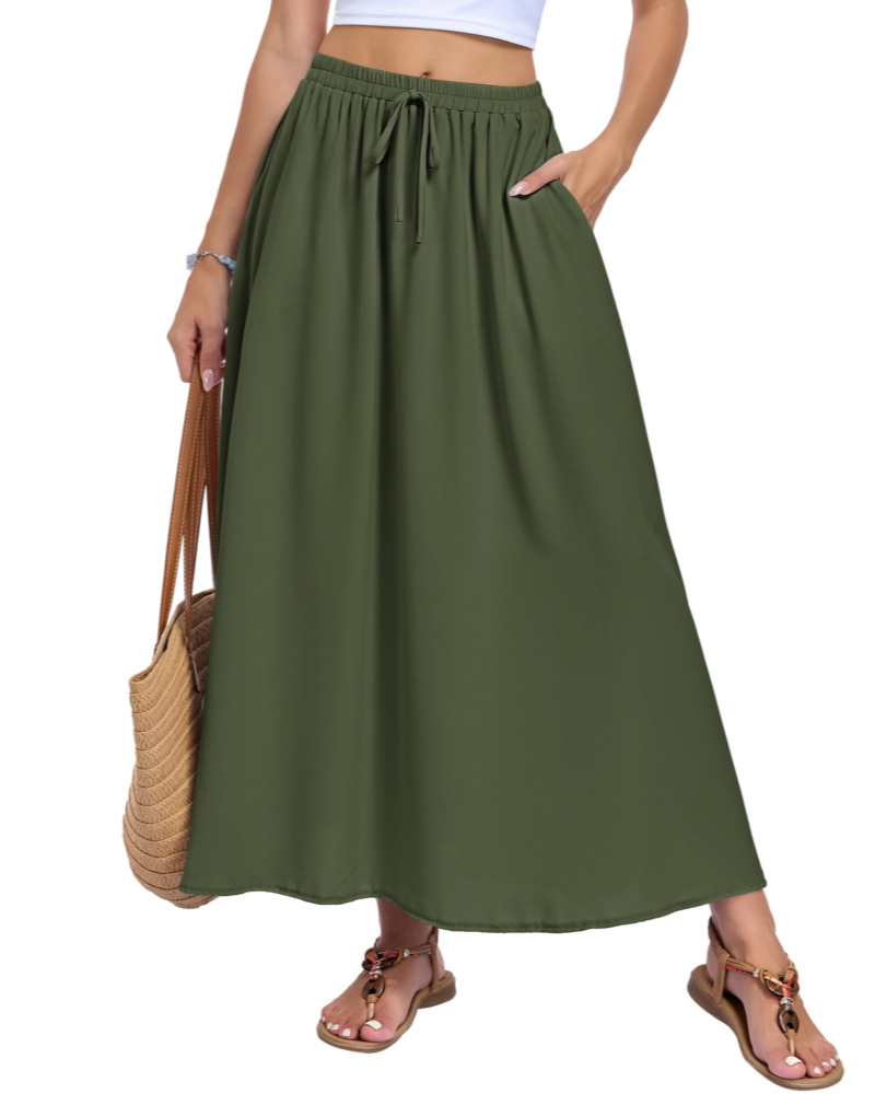 Naomi Falda Maxi Mujer – Corte A-Line con Cintura Ajustable y Bolsillos Laterales