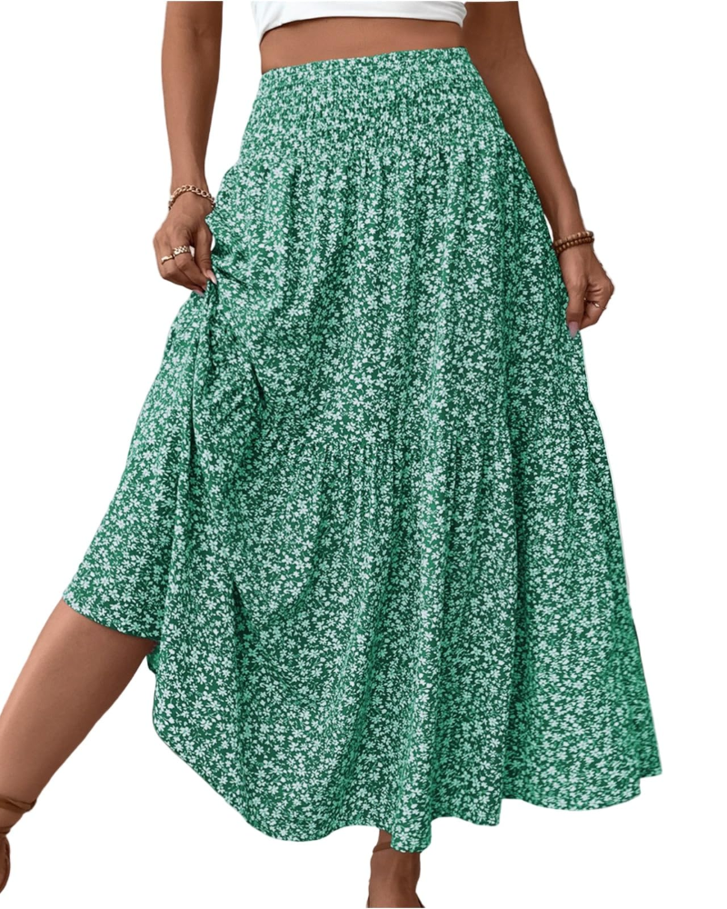 Camila Falda Maxi Mujer – Floral con Cintura Alta Elástica y Bolsillos
