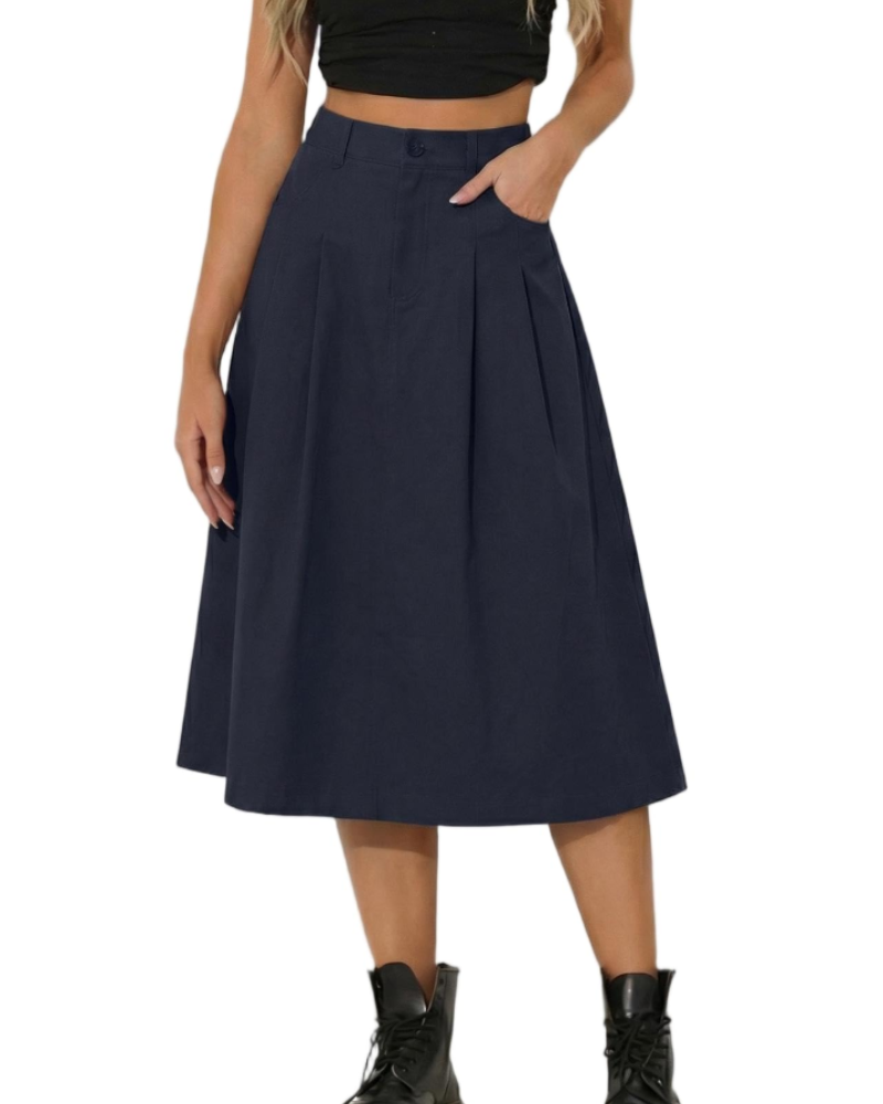 Mila Falda Midi Mujer – Estilo Utility con Cintura Alta, Botones y Bolsillos Funcionales