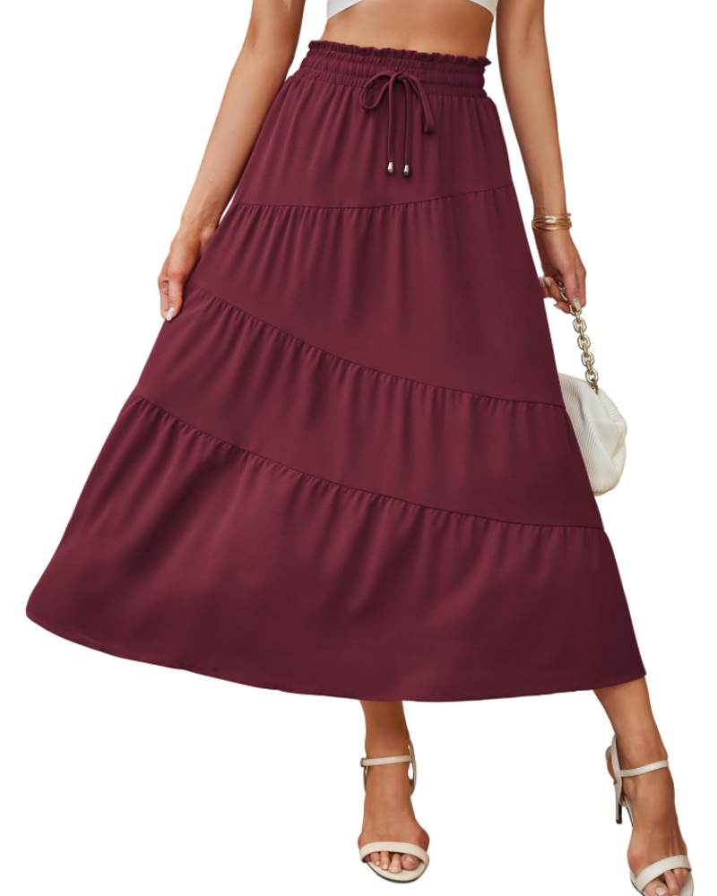 Aurora Falda Maxi Mujer – Boho por Niveles con Cintura Alta, Cordón y Bolsillos