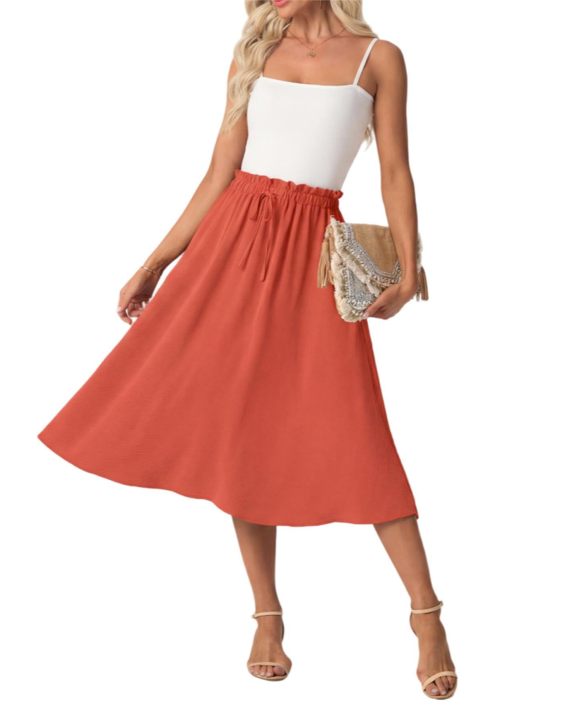 Maya Falda Midi Mujer – Corte A-Line con Cintura Elástica y Cordón Ajustable
