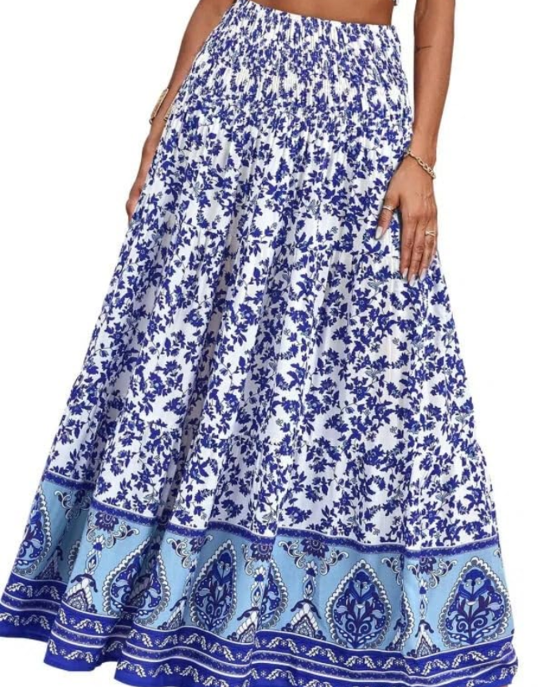 Ruby Falda Maxi Mujer – Estilo Boho Floral Vintage A-Line con Cintura Elástica y Volantes