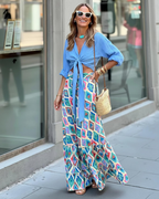Serena Falda Maxi Mujer – Boho Floral, Cintura Elástica y Silueta A-Line con Volantes