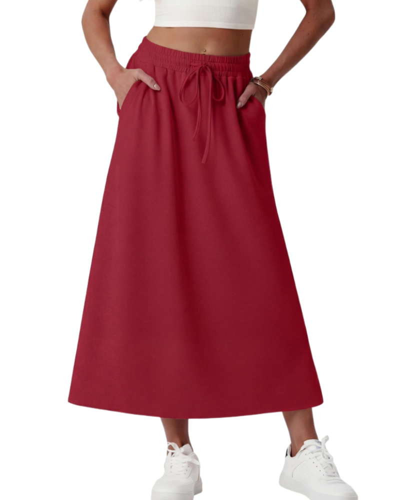 Alice Falda Maxi Mujer – Corte A-Line con Cintura Elástica, Cordón y Bolsillos