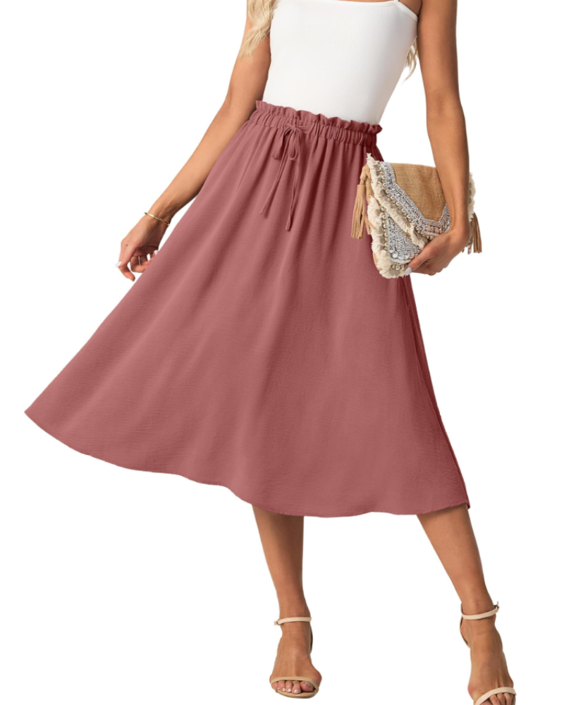 Maya Falda Midi Mujer – Corte A-Line con Cintura Elástica y Cordón Ajustable