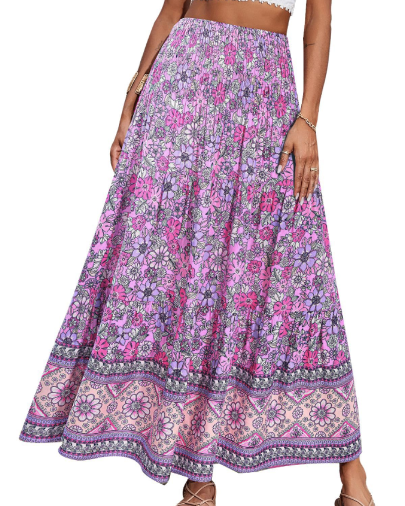 Bianca Falda Maxi Tallas Grandes – Boho Floral, Cintura Elástica y Bajo Plisado