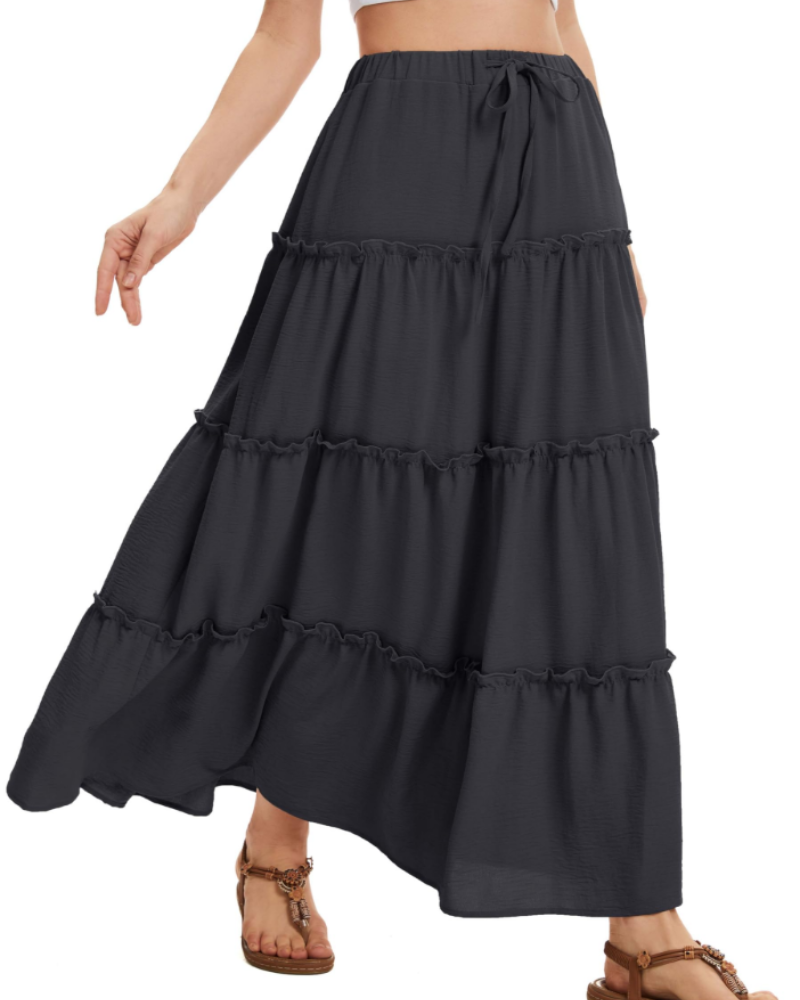 Harper Falda Midi Mujer – Falda Lino Look A-Line con Cintura Elástica y Cordón Ajustable
