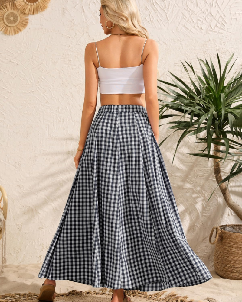 Hailey Falda Maxi Mujer – Diseño Cuadros A-Line con Bolsillos y Corte Largo Elegante