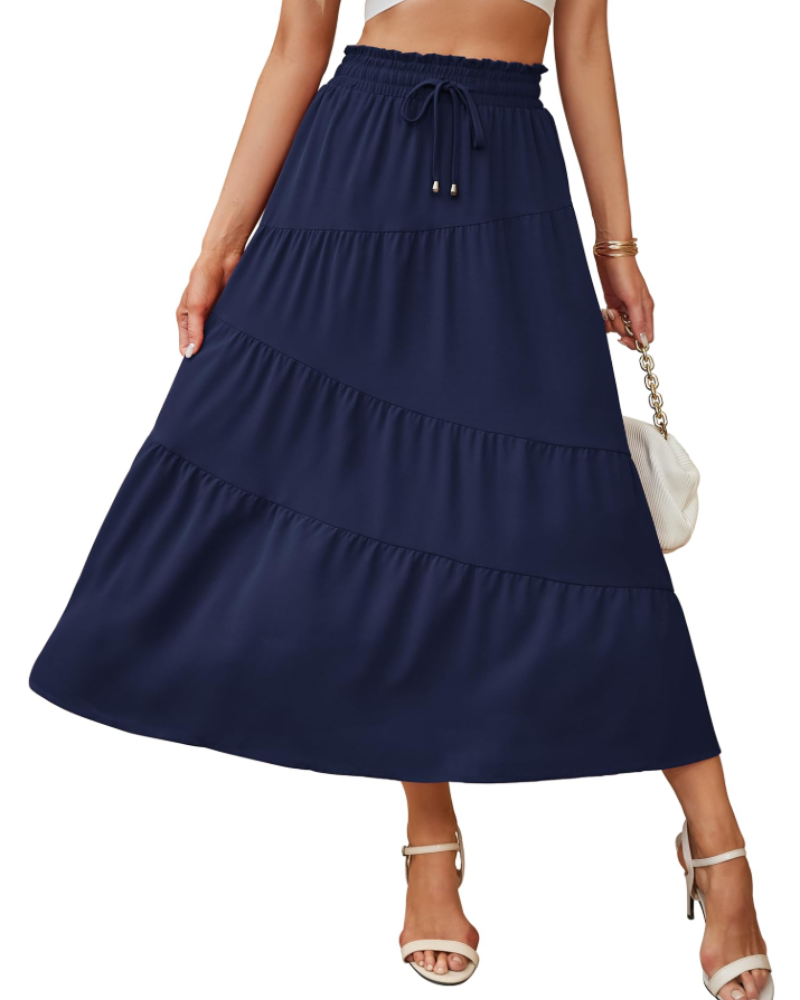 Aurora Falda Maxi Mujer – Boho por Niveles con Cintura Alta, Cordón y Bolsillos