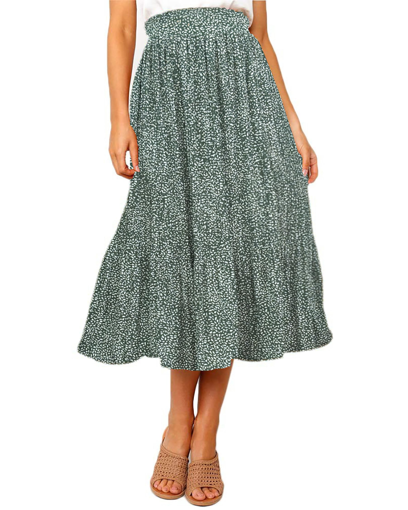 Paige Falda Midi Mujer – Plisada Polka Dot con Cintura Elástica y Bolsillos Laterales