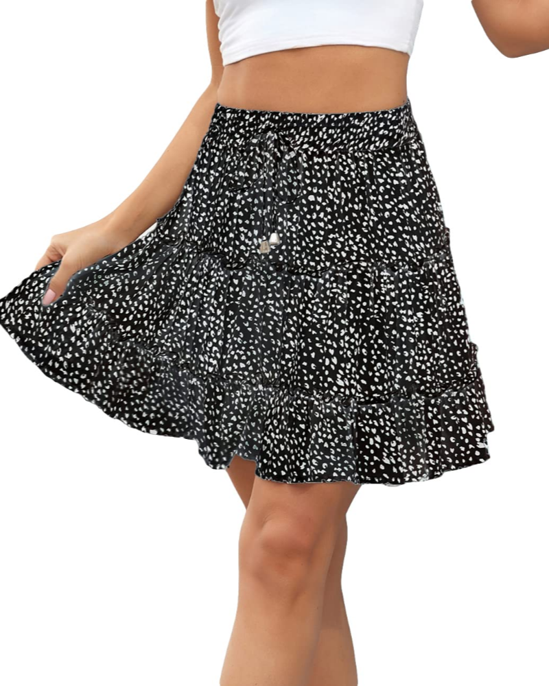Chelsea Falda Mini Mujer – Floral Boho con Cintura Alta Elástica y Cordón