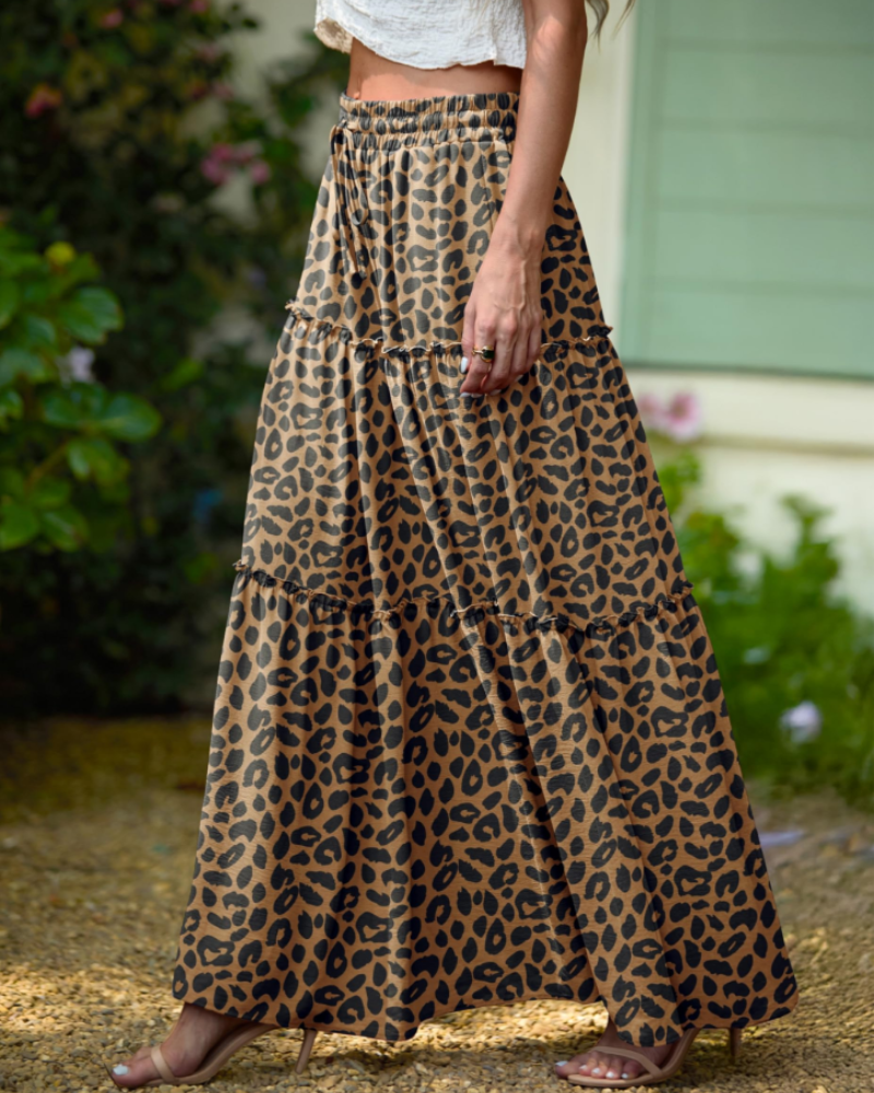 Penelope Falda Maxi Mujer – Falda Boho Floral con Cintura Elástica y Volantes en Capas
