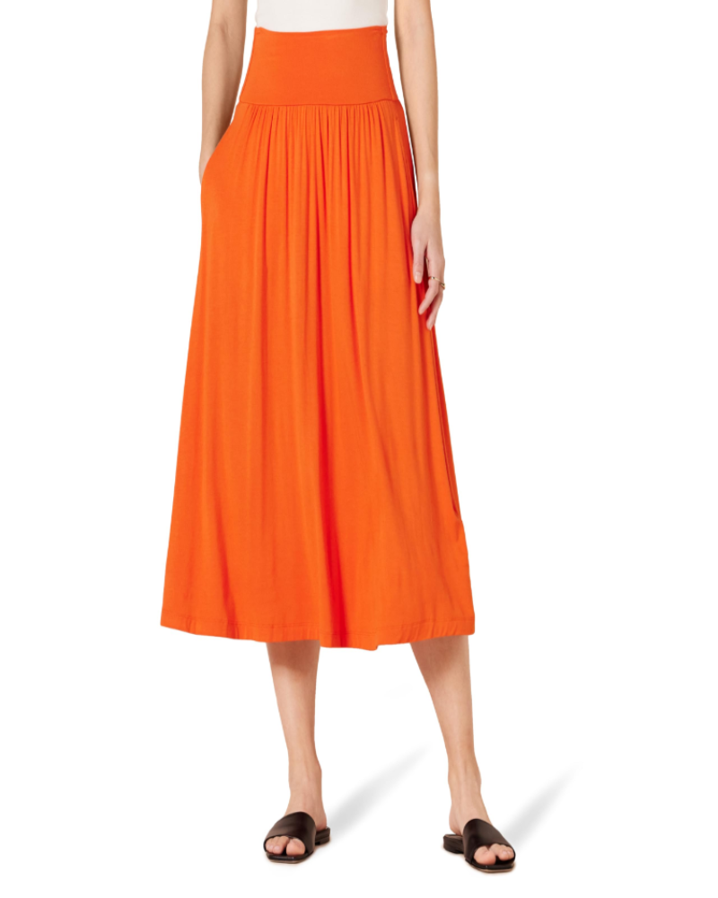 Daisy Falda Midi Mujer – Jersey Elástico con Bolsillos y Detalles Fruncidos