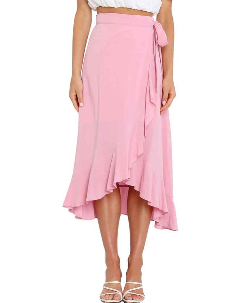 Olivia Falda Wrap Mujer – Corte Midi A-Line con Cintura Ajustable y Volante Asimétrico