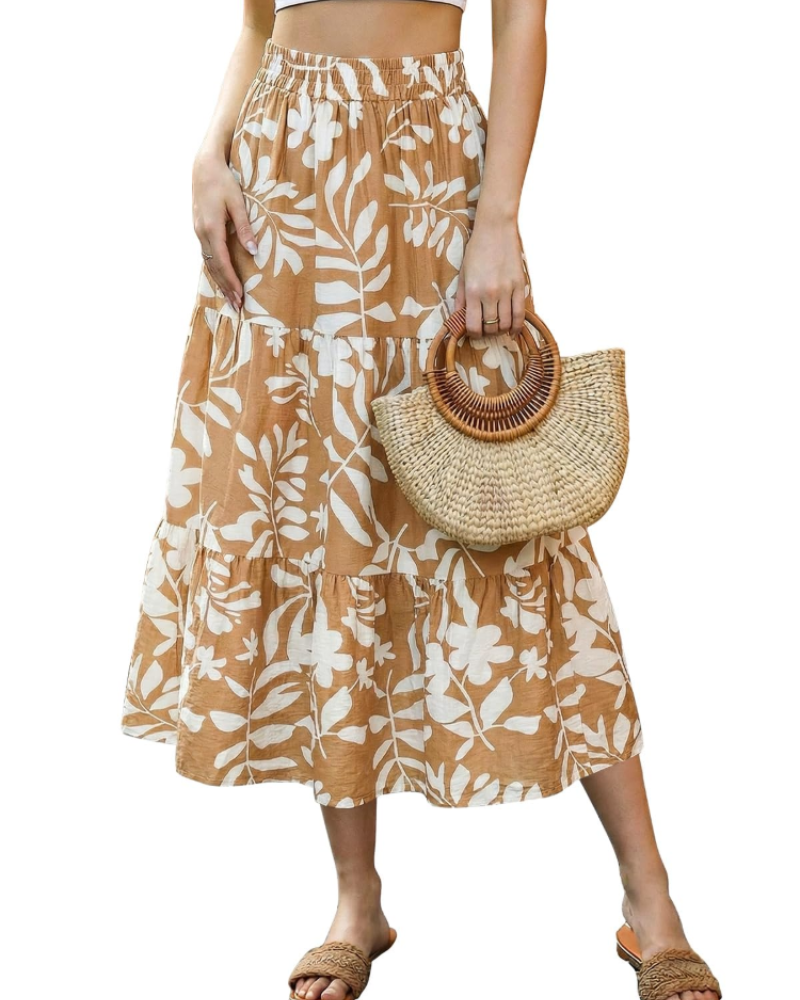 Juliet Falda Midi Mujer – Floral Vintage, Línea A, Cintura Elástica y Largo Pantorrilla