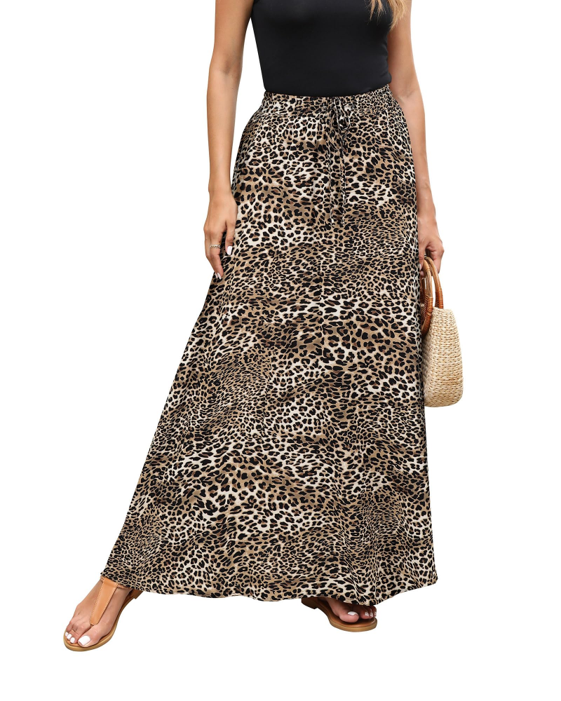 Camila Falda Maxi Mujer – Boho Floral con Cintura Elástica, Cordón Ajustable y A-Line