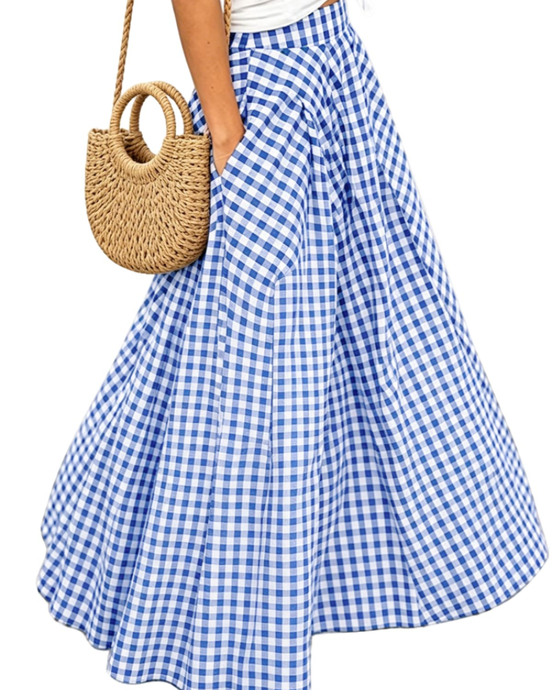 Hailey Falda Maxi Mujer – Diseño Cuadros A-Line con Bolsillos y Corte Largo Elegante