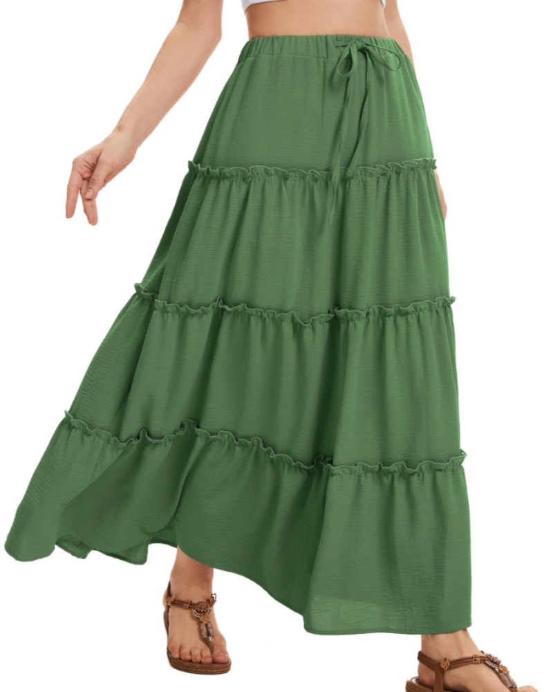 Harper Falda Midi Mujer – Falda Lino Look A-Line con Cintura Elástica y Cordón Ajustable