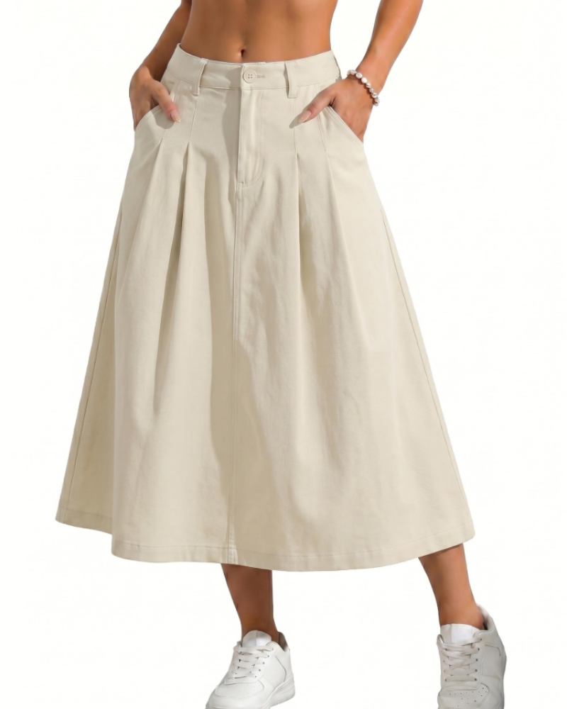 Mila Falda Midi Mujer – Estilo Utility con Cintura Alta, Botones y Bolsillos Funcionales