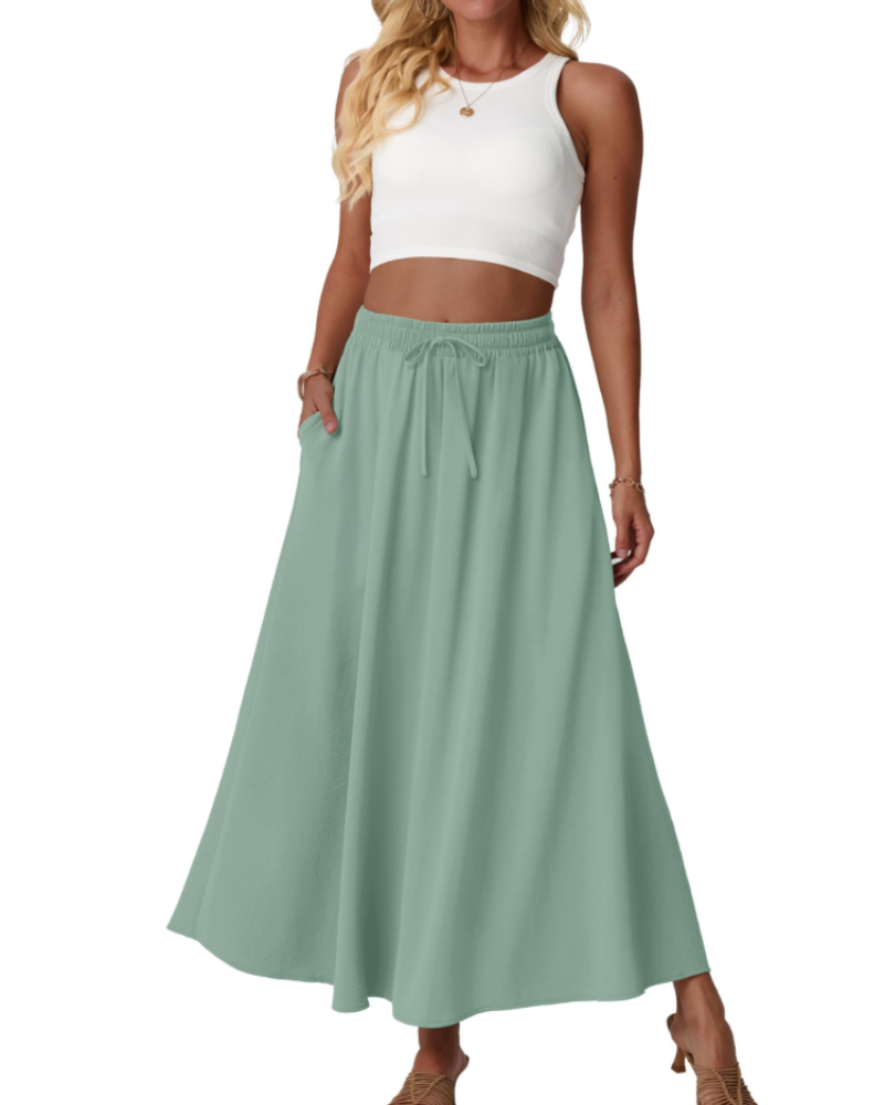 Eleanor Falda Maxi Mujer – Falda Floral A-Line con Cintura Elástica y Bolsillos Laterales