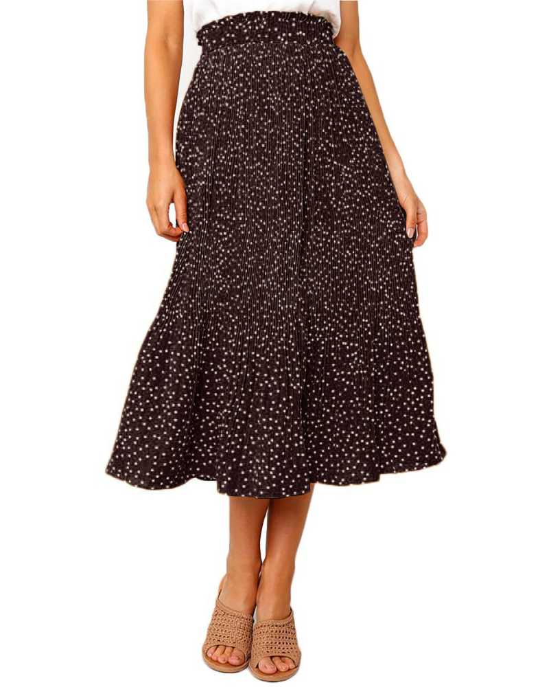 Paige Falda Midi Mujer – Plisada Polka Dot con Cintura Elástica y Bolsillos Laterales